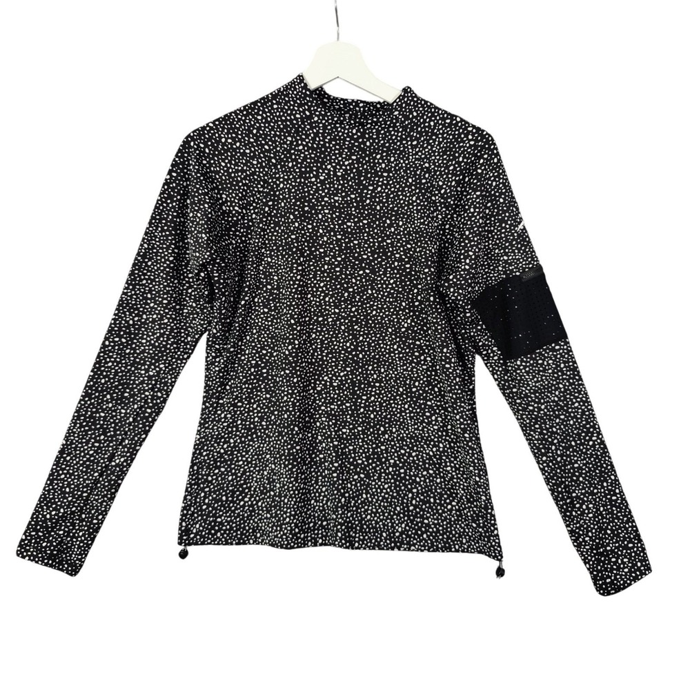 Nike Womens Sporty Gorpcore Rash Guard L Black White Speckled UPF 40+ Top